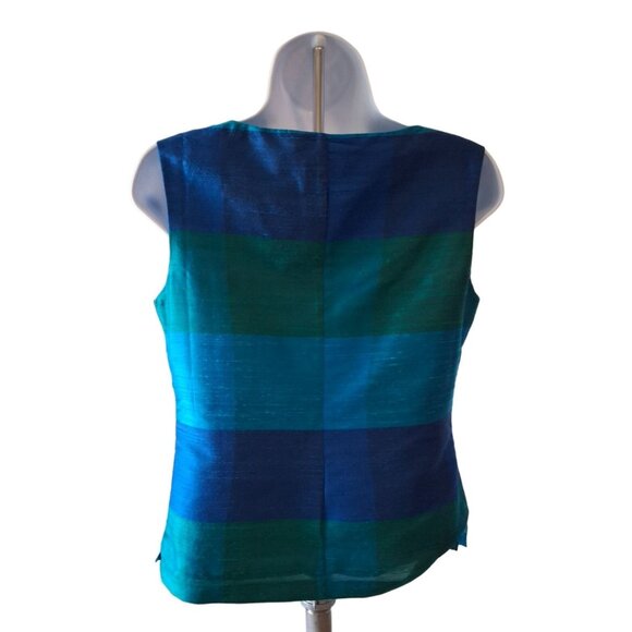 Talbots Silk Sleeveless Top 6P Fitted Colorblock Blue Green Textured Corpcore - Picture 2 of 6